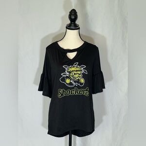 NWT Gameday Couture Wichita State Shockers Key Hole Chest Ruffle Sleeve Size Med